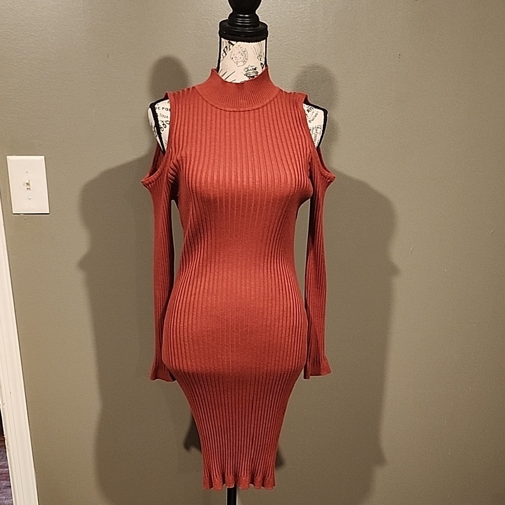 Trendy Rust Cold Shoulder Dress